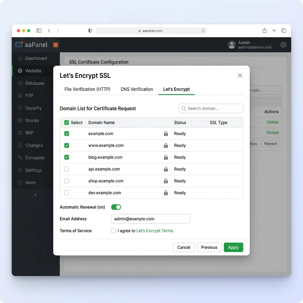 Cài đặt chứng chỉ SSL Let's Encrypt miễn phí trên aaPanel
