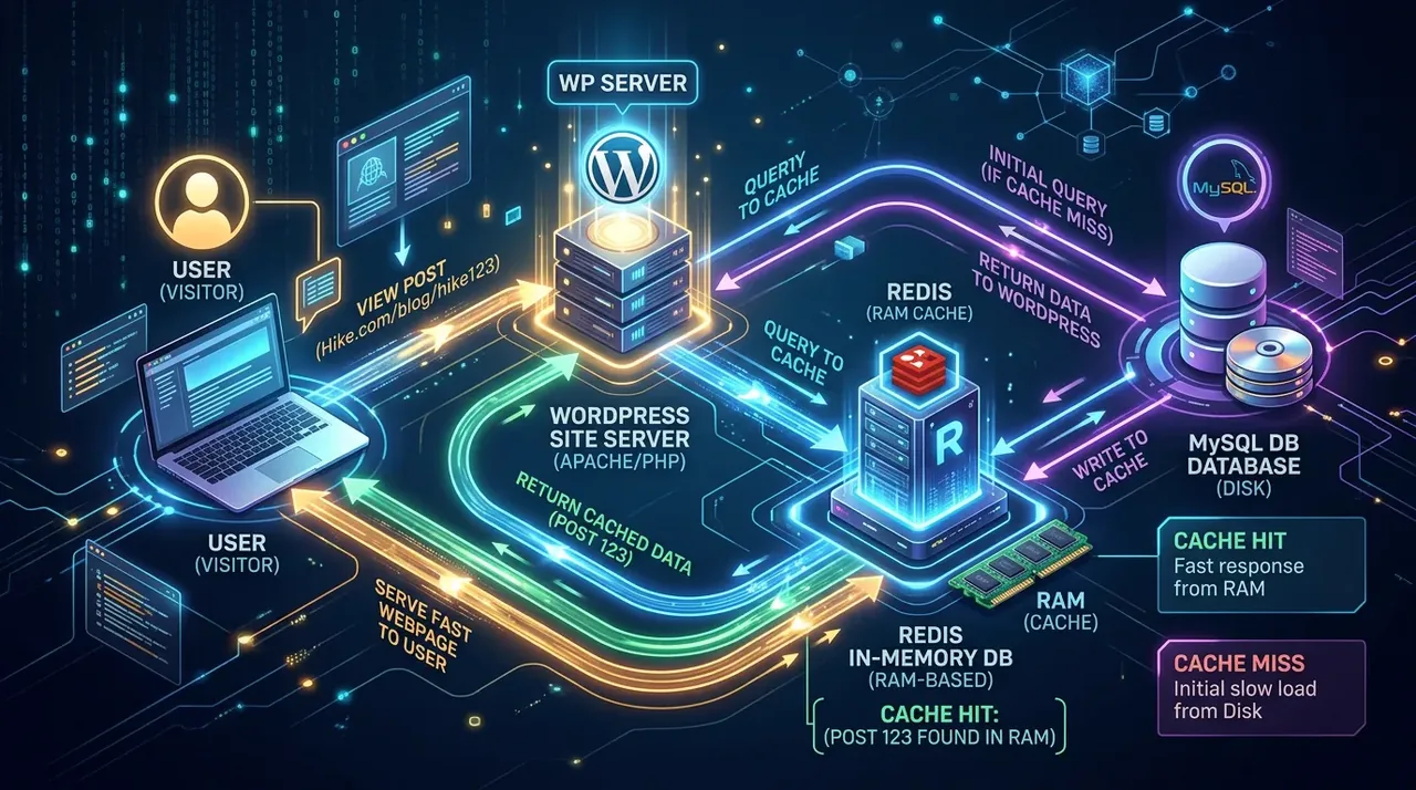 Mô hình hoạt động của Redis Cache giúp tăng tốc WordPress