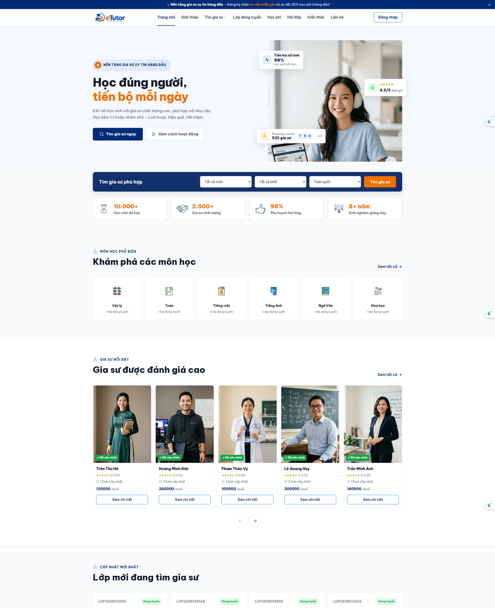 eTutor – Website tìm gia sư và kết nối phụ huynh học sinh